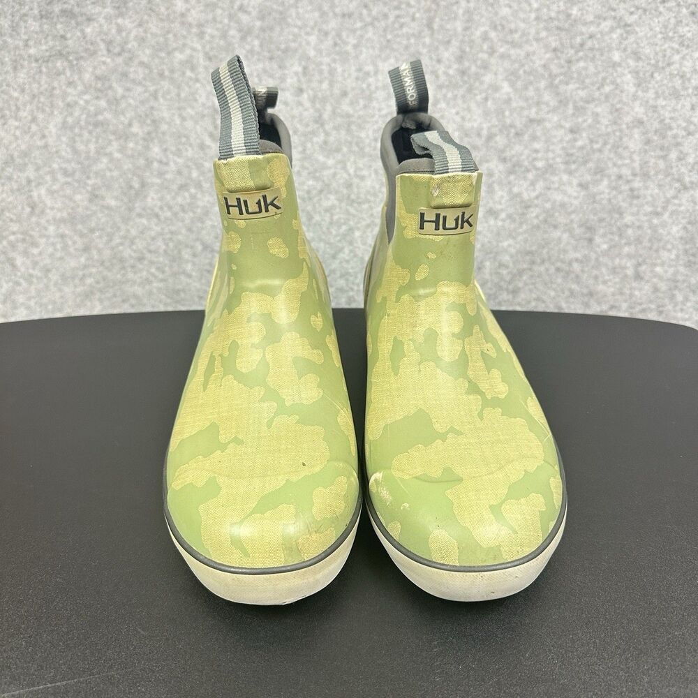 Huk Rogue Wave Fishing Boots Mens 8 Green Gray Camouflage Pull On Outdoors*